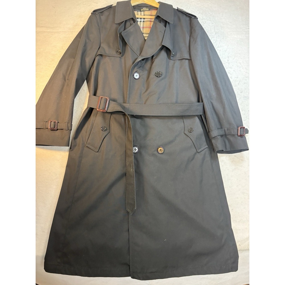 VTG Mens 40R Kuppenheimer Belted Trench Coat Double Breasted Black READ